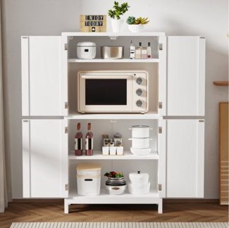 oyajia Mehrzweckschrank Küchenschrank Badezimmerschrank (mit Türen & verstellbarem Regal,Vorratsschrank Holz) Bücherschrank, Wohnzimmerschrank, mit 4 Türen, 60x30x110cm, weiß