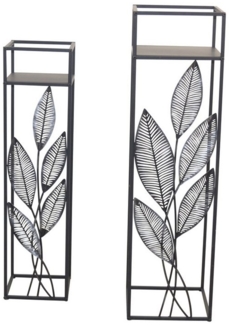 2tlg. Blumenständer-Set aus Metall, mit Blattmotiven, schwarz