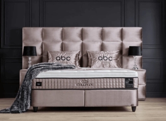 abc bedding Boxspringbett Komfortbett CULLINAN mit Samt Velours-Stoff in Beige, Voll-orthopädisches Schlafsystem inklusive Bettkasten