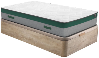 Vente-unique - Set aus Bettgestell mit Bettkasten + Taschenfederkernmatratze - 90 x 190 cm - Stärke 22 cm - Holzfarben hell - PRESTIGE von YSMÉE