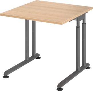 bümö höhenverstellbarer Schreibtisch Z-Serie 80x80 cm in Eiche, Gestell in Graphit - PC Tisch klein für's Büro manuell höhenverstellbar, Computertisch verstellbar, ZS-08-E-G