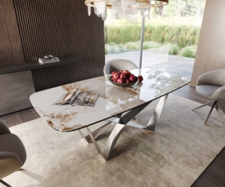 Esstisch Edge Boot 200x100 Keramik Minas Melange Weiß-Beige Spider Flachstahl Edelstahl