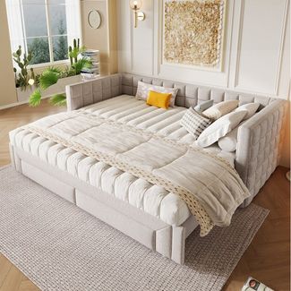 STILVORA Schlafsofa Polsterbett 90/180×200cm ausziehbares Daybett mit Schubladen, Luxuriöses Samt-Tagbett 90x200 cm mit quadratischer Rückenlehne, ausziehbar auf 180 cm, 2 Schubladen für Stauraum, ohne Matratze