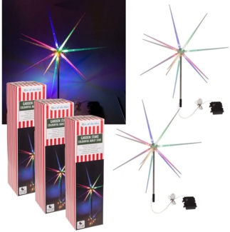 Out of the Blue LED Dekolicht 3er Set 14 LEDs Gartenstecker Stern bunt Timer Batterie IP44, Timerfunktion, Ein-/Ausschalter, LED, 3er Set, mit 6-Std. Timer, IP44, 14 LEDs bunt