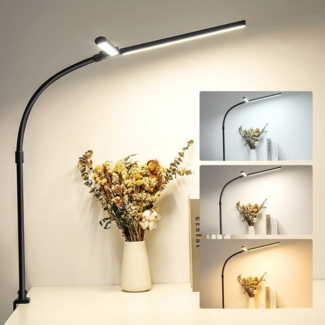 oyajia Schreibtischlampe 24W 80cm Schreibtischlampe, 5 Modi Dimmbar LED Doppelkopf-Tischleuchte, LED fest integriert, Kaltweiß/Naturweiß/Warmweiß, Klemmbares Tischleuchte,Schwarz Schwanenhals-Büro Schreibtischlampe
