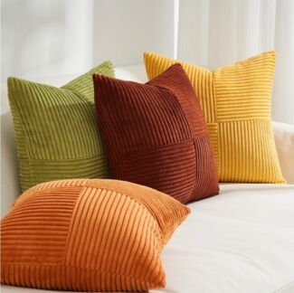 Topfinel Kissenbezug 40x40 4er set Kissenbezüge 50x50 Kordsamt mit Streifen deko Sofa, kissenbezug Gelb-Orange Farbverlauf Schlafzimmer Weich Hautfreundlich