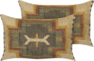 Kissen 2er Set PULICAT Jute 30 x 50 cm Geometrisches Muster Bunt