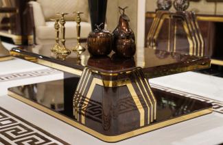 Casa Padrino Luxus Art Deco Couchtisch Braun / Gold - Rechteckiger Wohnzimmertisch - Wohnzimmer Möbel - Art Deco Möbel - Luxus Möbel - Luxus Einrichtung - Wohnzimmer Einrichtung