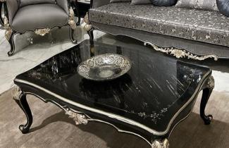 Casa Padrino Luxus Barock Couchtisch Schwarz / Silber - Handgefertigter Massivholz Wohnzimmertisch im Barockstil - Edle Barock Wohnzimmer Möbel