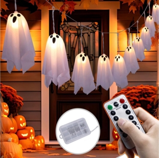 Jibenhome LED-Lichterkette LED Lichterkette Halloween Deko, 3m Geisterlichter, 8 Modi & Timer, Batteriebetriebene Deko für Garten,Terrasse,Fenster