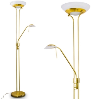 hofstein Deckenfluter »Lainate« moderne Stehleuchte aus Metall/Glas in Messing, 3000 Kelvin, 1620Lumen, Standleuchte,Dimmer u. verstellbarem Lesearm, Fußschalter