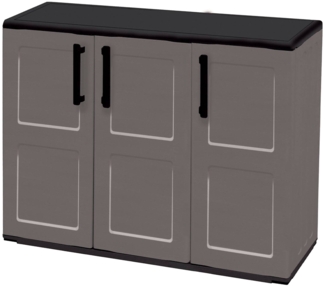 Dmora Aranka Outdoor-Garderobe, Mehrzweck-Balkonschrank, 3-türiger Outdoor-Kleiderschrank, 100 % Made in Italy, 102 x 37 x 84 cm, Grau und Schwarz, kariertes Finish