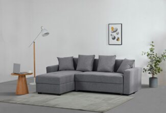 INOSIGN Ecksofa KILLAM, 217 cm, L-Form, mit Schlaffunktion u. Bettkasten, Recamiere rechts / links montierbar, in Cord und Webstoff