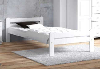 Home Collective Bettgestell Einzelbett, Holzbett aus Massivholz Kiefer (mit abgerundeten Kanten & verstärkter Mittelstrebe), 205 x 102 x 58.5 cm, Weiß