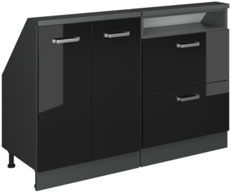 Küchenschrank für Dachschrägen R-Line Schwarz Hochglanz 120 cm 2er Set Vicco