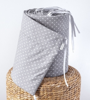 Loolay Bettnestchen Mini Punkte GRAU Bio-Baumwolle Atmungsaktives Babybett BETTUMRANDUNG, (TOP Qualität Babyausstattung Erstausstattung für Kinderbett 140x70 o. 120x60 cm, Umrandung Kopfschutz Bett Schutz Bettschlange 420, 360, 210, 180x30 cm), Babyshow...