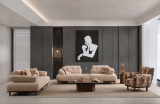 Sitzgruppe/Sofa Set "Bellora" 3+3+1 + Mittelkonsolentisch-Beige/Orange