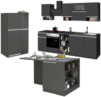 Dmora Vollständige Küche Arlo, Set mit Speisekammer, Küchenzeile Schrank, Blockbausatz mit Insel und Kühlschrankträger, 100 % Made in Italy, Anthrazit und Schiefer