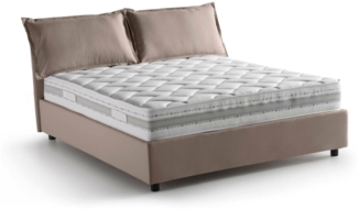 Dmora Doppelbett Amy, Bettkasten mit Stoffbezug, 100 % Made in Italy, Öffnung vorne, inklusive Matratze 160 x 200 cm, Taupe