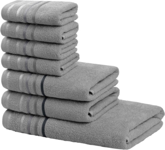 my home Handtuch Set Niki, Duschtuch, Handtücher und Gästetücher, Walkfrottee (Set, 7-St), Handtücher mit mehrfarbiger Streifenbordüre, weich, aus 100% Baumwolle