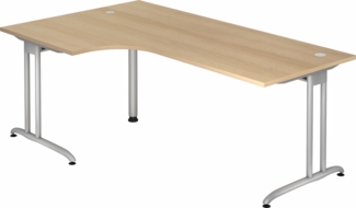 bümö Eckschreibtisch groß, Serie 200x120 cm, Tischplatte aus Holz in Eiche, Gestell aus Metall - Schreibtisch L Form, großer Tisch für's Büro, Computertisch, Bürotisch, BS-82-E