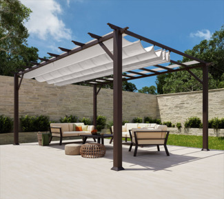 Paragon Outdoor Aluminium Pergola Florenz 1116 | Holzoptik dunkelbraun/weiß | 350 x 505 x 236 cm
