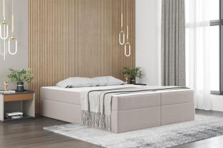 Boxspringbett Schlafzimmerbett PRIMA 140x220cm Stoff Creme inkl. Bettkasten