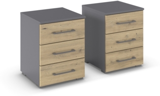 Nachtkommode >Butte< (2er-Set) in Eiche Artisan / grau - 40 x 52 x 40 (BxHxT)