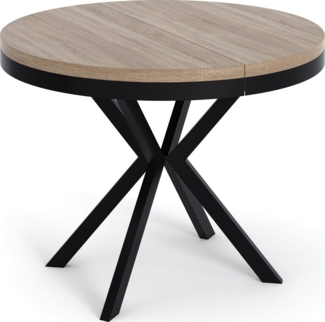 WFL GROUP Esstisch Ross (Ausziehbarer runder Esstisch, Industrial Design, 90-166 x 90 x 76 cm), Ausziehbarer runder Esstisch, Industrial Design, 90-166 x 90 x 76 cm.