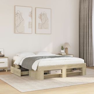 Bettgestell, Doppelbett ohne Matratze Sonoma-Eiche 140x200 cm Holzwerkstoff