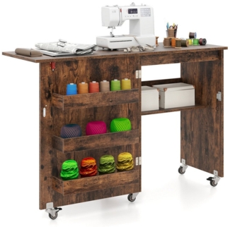 COSTWAY Schreibtisch, Nähtisch klappbar, Nähschrank mit Rollen, Holz