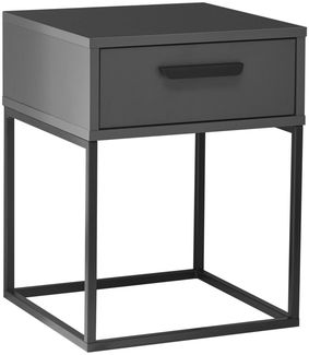 SUNA Nachttisch in Graphit - Moderner Nachtschrank mit Schublade und schwarzem Metallgestell - 40 x 52 x 38,5 cm (B/H/T)
