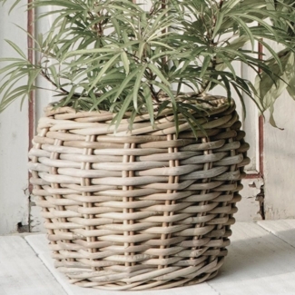 LebensWohnArt Dekokorb Natur Rattankorb GINI Natural Grey ca. 42x35 cm Pflanzkorb Übertopf