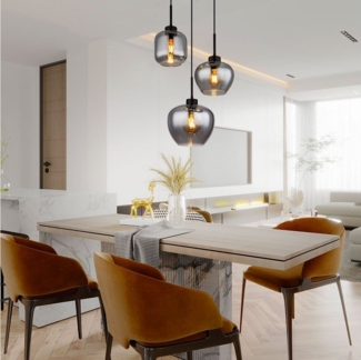 GLOBO LIGHTING Pendelleuchte, Leuchtmittel nicht inklusive, Hängeleuchte Esszimmerlampe Rauchglas 3xE27 schwarz Wohnzimmer