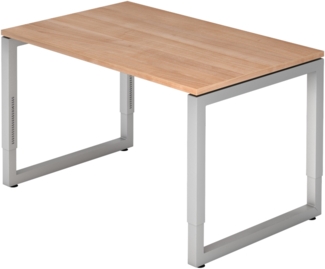 bümö höhenverstellbarer Schreibtisch R-Serie 120x80 cm in Nussbaum, Gestell in Silber - PC Tisch klein für's Büro manuell höhenverstellbar, Computertisch verstellbar, RS-12-N-S