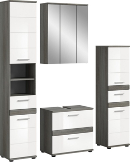 welltime Badmöbel-Set Lucca, bestehend aus: 2x Hochschrank, 1x Waschbeckenunterschrank &, (Set, 4-St), 1x Spiegelschrank, Badkombination, Bad-Möbel, Badezimmer
