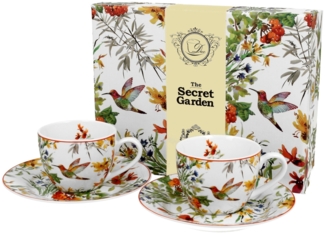 DUO FLORAL 2er-Set Espressotassen 90 ml LINNEA mit Untertassen, New Bone China Porzellan
