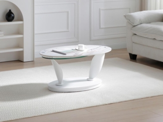 Vente-unique - Couchtisch mit drehbaren Tischplatten - Keramik, Sicherheitsglas & Metall - Marmor-Optik Weiß - MANEYA von Maison Céphy