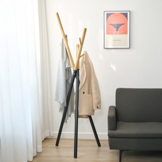 Garderobenständer Laerdal 172x49x49 cm Stahl Schwarz/Holzoptik [en. casa]