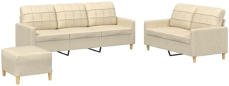 vidaXL 3-tlg. Sofagarnitur mit Kissen Creme Stoff 3201316