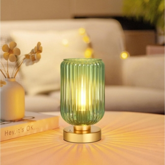 Jibenhome LED Tischleuchte Glas-Tischlampe für Schlafzimmer,Dimmbar/Kabellos, LED wechselbar, 7500 mAh wiederaufladbar/Batteriebetrieben,Für Wohnzimmer Schreibtisch