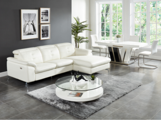 Vente-unique - Relaxsofa Ecksofa Leder - Ecke Rechts - Elfenbein - LISMORE