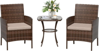 Rattan Gartenmöbel Set 3 teilig für Terrasse Balkon Braun
