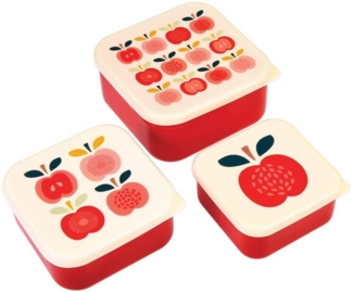 Rex London Lunchbox Snack Box 3er Set Vintage Apple, Kunststoff, BPA-frei, (Set, 3-tlg, ca. 11,5 x 11,5 x 5,5 cm (große Box), jede Box mit eigenem Design, passt genau in den größeren Behälter