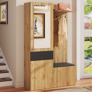 KLAM HOME Garderoben-Set Garderobenset mit 5 Garderobenhaken, Spiegel, Schuhschrank, (Kleiderschrank-Set, 1-St, versteckter Stauraum), Einbauschrank mit oberen Regalen, Schubladen, oberen Ablagefächern