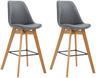 CLP 2er Set Barhocker Metz Kunstleder mit Rückenlehnen und Fußstütze,grau natura