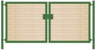 Elektrisches Einfahrtstor Premium-Line (2-flügelig) mit Holzfüllung waagerecht symmetrisch grün B: 300 cm H: 200 cm