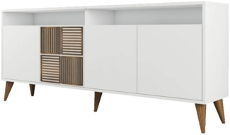 Dmora Kommode Benjamin, Wohnzimmerbuffet, Wohnzimmer-Sideboard, Moderne Küchen-Speisekammer, 180x35 h79 cm, Weiß