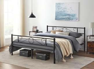 VASAGLE Doppelbettgestell, Bettrahmen, Bettgestell aus Metall, passend für 200 x 160 cm Matratze, Gästebett, einfache Montage, für kleine Räume, schwarz von SONGMICS RMB065B01