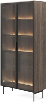 Selsey 'Lumi' Vitrine mit zwei Schubladen und LED, Eiche Dunin, 91 cm